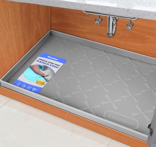 31" x 22" Under Sink Mat Waterproof, Silicone Mat Kitchen Drawer Shelf and Cabinet Liner, Sink Protector for Kitchen Organizers and Storage, Boot Tray Pet Food Mats - color: Gray, size: 31"W x 22"L
