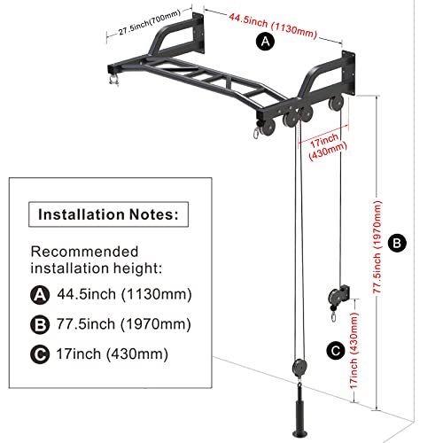 SELEWARE 48'' Heavy Duty Wall Mount Pull Up Bar with Cable Pulley System - color: A. Black Pull Up Bar with Cable Pulley System