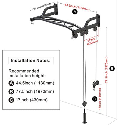 SELEWARE 48'' Heavy Duty Wall Mount Pull Up Bar with Cable Pulley System - color: A. Black Pull Up Bar with Cable Pulley System