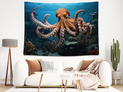 17x10ft Octopus Backdrop Underwater Coral Reef Blue Ocean Background for Marine Themed Party Birthday Aquarium Event Halloween Decor Photo Studio Booth Props Banner Wallpapers - size: 17x10FT