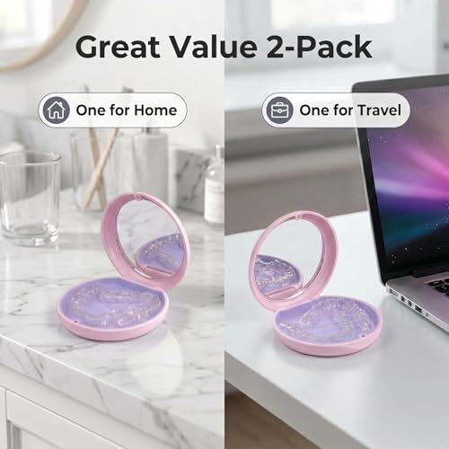 2 Pack Aligner Case with Mirror, Retainer Case for Invisalign - color: 2pcs Pink Outside Purple Silicone