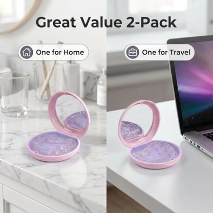 2 Pack Aligner Case with Mirror, Retainer Case for Invisalign - color: 2pcs Pink Outside Purple Silicone