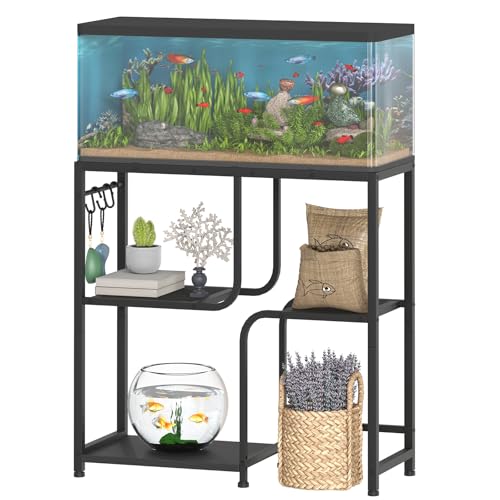 HOOBRO 20 Gallon Fish Tank Stand with Storage Shelves, Heavy Duty Aquarium Stand, Metal Frame Reptile Turtle Tank Stand, 29.9”L x 11.8”W, 220 LBS Capacity, Black BB74FT01