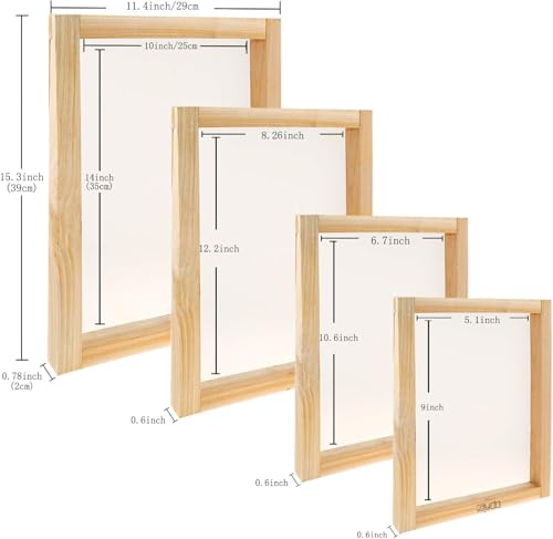 Caydo 31 Pieces Screen Printing Starter kit Include 4 Different Size of Wood Silk Screen Printing Frame with 110 Mesh, Squeegees, Inkjet Transparency Film, Ink Knife, Gloves and Mask Tape