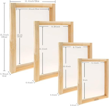Caydo 31 Pieces Screen Printing Starter kit Include 4 Different Size of Wood Silk Screen Printing Frame with 110 Mesh, Squeegees, Inkjet Transparency Film, Ink Knife, Gloves and Mask Tape