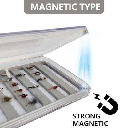 Aventik Large Clear Fly Fishing Box Deep Capacity for Streamers &Saltwater Bass Flies Lightweiht Tackle Storage with Magnetic Closure Easy-Access Fly Organizer (H055MA+Foam A) - style: H055MA