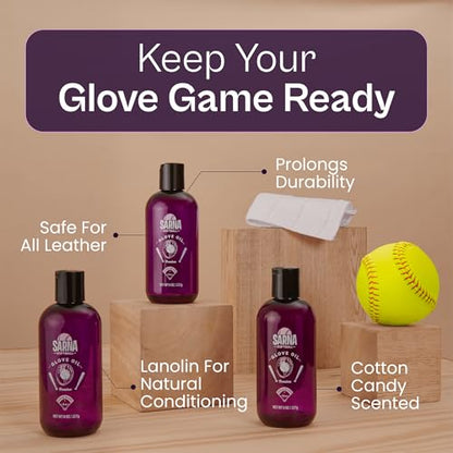 SARNA BASEBALL Glove Oil for Softball & Baseball Gloves, 8 Oz – Lanolin-Based Formula, Helps Soften Leather & Prevents Cracking – Game-Ready Glove Oil to Break in Gloves - size: 8oz Softball