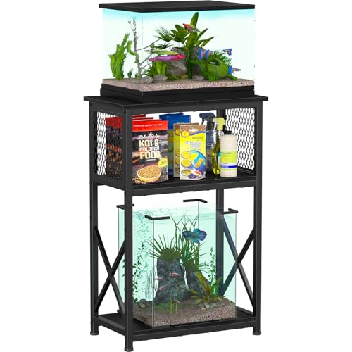 Snughome 10 Gallon Aquarium Stand with Storage, 3 Tier Heavy Metal Fish Tank Stand Shelf 20.47" x 11.42" x 30.91", Black - color: Black, size: 10 Gallon