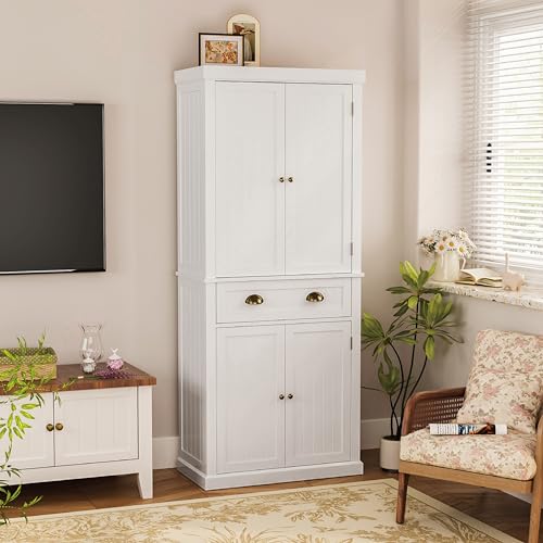 72" Kitchen Pantry,Tall Storage Cabinets with Doors and Shelves,Freestanding Pantry Cabinet for Bathroom,Dining Room and Living Room (Standard White) - color: Standard White