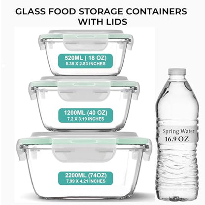 Razab 6 PC Square Glass Food Storage Containers with Airtight lids (74, 40 & 18 oz) Kitchen Glass Meal Prep Containers Set for Freezer Reusable Leftover Lunch Boxes, Oven, Microwave, Dishwasher Safe