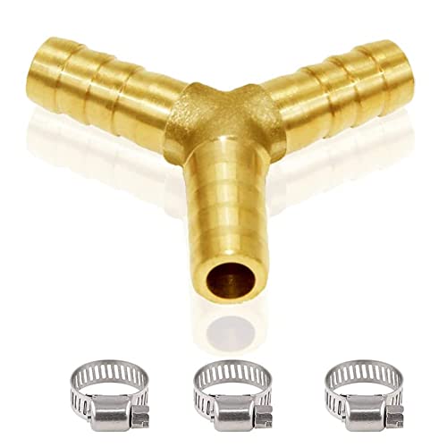 3/8" Hose Barb Y Shaped 3 Way Union Fitting Intersection/Split Brass Water/Fuel/Air - size: 3/8 Inch