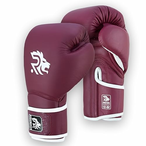 Ring Pro Leather Boxing Gloves with Strap – Premium for Training, Sparring, MMA, Kickboxing, Muay Thai (Unisex) - color: Maroon, size: 12 oz
