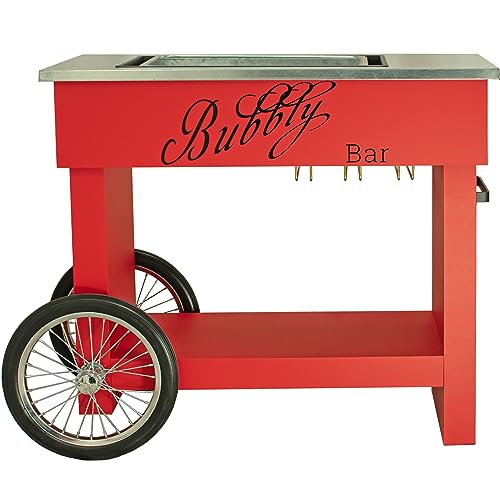 Champagne & Wine Bar Cart with Wheels Galvanized Tub Steel Glass Rack and Handle 40in X 36in X 19in (Baby Pink, Bubbly Bar)
