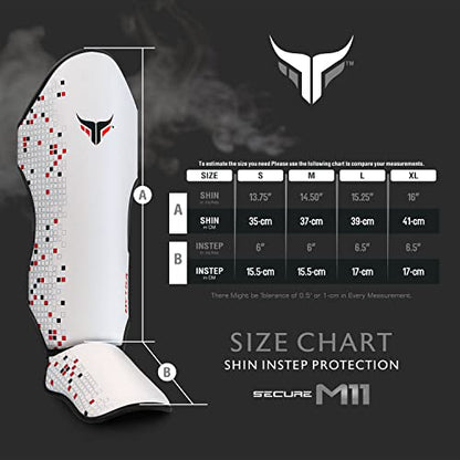 Mytra Fusion Shin Guards MMA, Muay Thai Shin Guards – Shin Instep Protection for Kickboxing, Training, BJJ, Sparring, Boxing Gear and Martial Arts - color: White, size: Medium