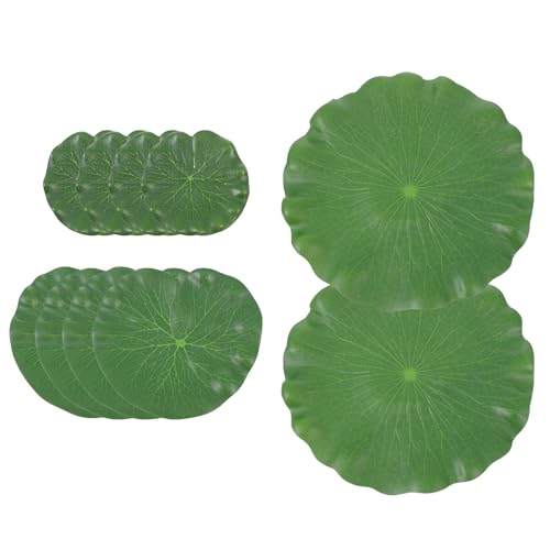 Mikikit 10pcs Emulation Lotus Leaves Set, 10cm to 28cm Artificial Floating Lotus Pads, Aquarium Fish Tank and Water Pool Decor, Fake Plant Ornament for Home and Pond Display