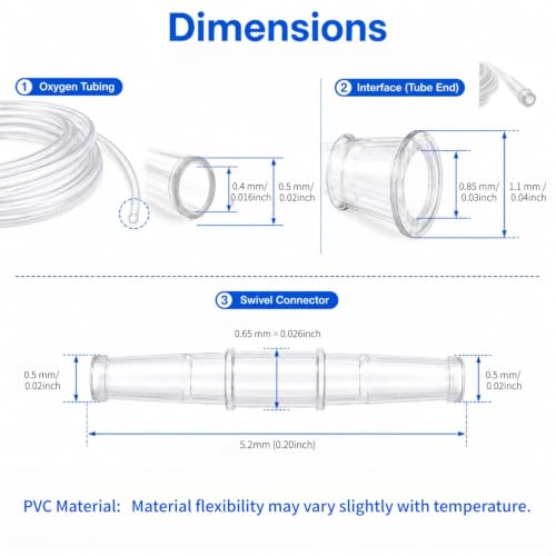 5 Foot High Flow Oxygen Tube Extension - Transparent, Crush Resistant, PVC, Pack of 3 Tubes - size: 3PCS Oxygen Extension Tubing-5 Ft
