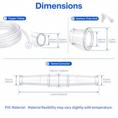 5 Foot High Flow Oxygen Tube Extension - Transparent, Crush Resistant, PVC, Pack of 3 Tubes - size: 3PCS Oxygen Extension Tubing-5 Ft