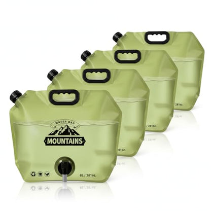 Collapsible Water Container 8L/2.1 Gallon Camping Water Jug with Adjustable Faucet, Leakproof BPA Free Food Grade Water Bag for Camping Backpack Hiking Emergency Prep (4 Pack) - size: 4Pcs