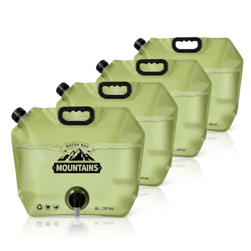Collapsible Water Container 8L/2.1 Gallon Camping Water Jug with Adjustable Faucet, Leakproof BPA Free Food Grade Water Bag for Camping Backpack Hiking Emergency Prep (4 Pack) - size: 4Pcs