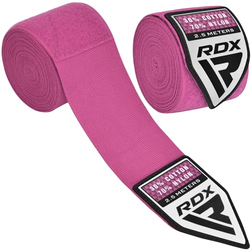 RDX Boxing Wraps Kids 2.5M Inner Gloves, Elasticated Thumb Loop Bandages, Junior Under Mitts Hand Fist Protector Wrist Support Straps, Muay Thai MMA Kickboxing Martial Arts Speed Bag Punching Training - color: PINK