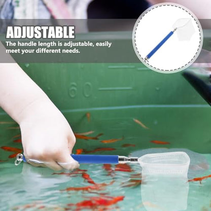 Garneck Aquarium Shrimp Net with Extendable Adjustable Handle, Fine Mesh Fish Tank Scoop for Pond and Nano Shrimp, Blue 3D Crystal Small Fish Fry Catcher with Hook