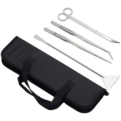 4 Pcs Aquatic Plant Tools for Aquarium, Aquascape Stainless Steel Kit, Tweezers, Scissors, Spatula with Canvas Bag, for Fish Tank Setup