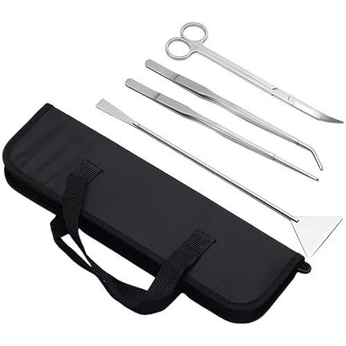 4 Pcs Aquatic Plant Tools for Aquarium, Aquascape Stainless Steel Kit, Tweezers, Scissors, Spatula with Canvas Bag, for Fish Tank Setup