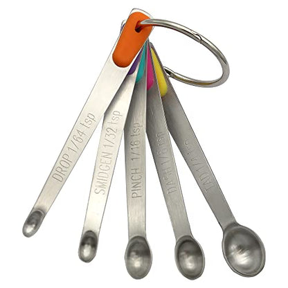 Mini Measuring Spoons Set, Tiny Stainless Steel Measure Teaspoons with Silicone Handle, Suitable for Small Amount of Dry or Liquid Ingredients and Spices (1/64, 1/32, 1/16, 1/8, 1/4 tsp) - color: Mix-color