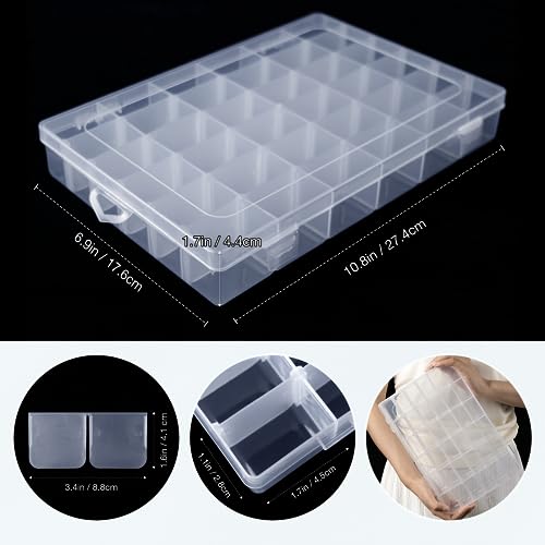 2 Pack 36 Grids Clear Storage Containers Plastic Organizer Box Craft Storage Boxes with Adjustable Dividers for Beads Organizer Art DIY Fishing Tackles Jewelry Crafts