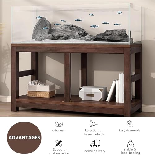 Double Layered Solid Wood Fish Tank Stand, Thickened Countertop 1.5cm, High Load-Bearing Capacity, Suitable for Placing Fish Tanks and Crawler Racks(50x30cm/19.7x11.8in)
