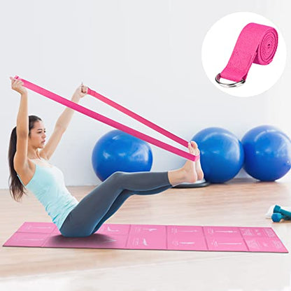 Foldable Yoga Mat for Women, Non Slip Exercise Mat for Home Gym, 5mm Travel Yoga Mats Set With Stretch Strap for Yoga Pilates and Fitness, 68"L x 24"W x 0.2 Inch Thick - color: Pink