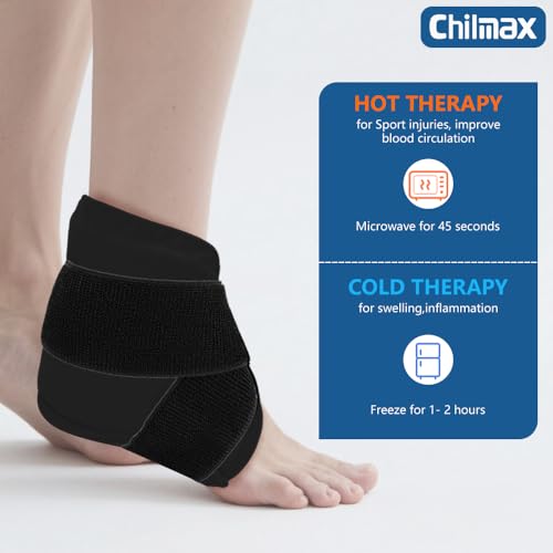 Ankle Heel Ice Pack Wrap Brace for Swelling,Gel Cold/Hot Therapy Wrap for Sprained Ankle, Achilles Tendonitis, Plantar Fasciitis,Foot Pain,Adjustable Strap,Reusable Compression Wrap (Black) - color: Black