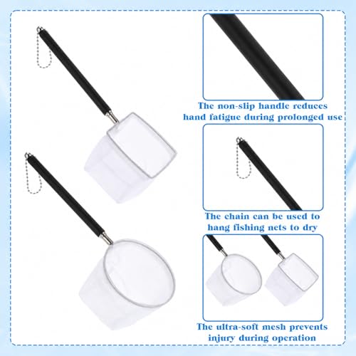 2 Pcs Aquarium Net, Stainless Steel Fish Nets for Aquarium Tiny Fish Tank Net with Extendable Stainless Steel Handle Round Aquarium Fine Mesh for Shrimp Baby Fish Food Residue Debris Skimming