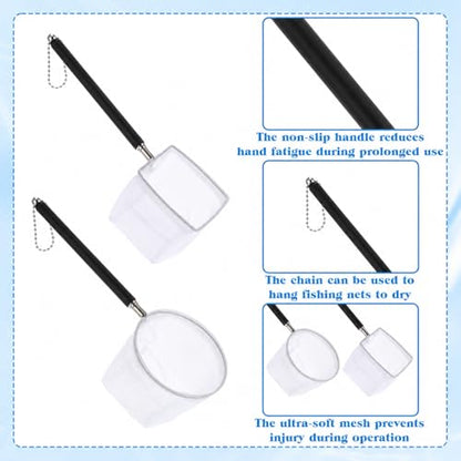 2 Pcs Aquarium Net, Stainless Steel Fish Nets for Aquarium Tiny Fish Tank Net with Extendable Stainless Steel Handle Round Aquarium Fine Mesh for Shrimp Baby Fish Food Residue Debris Skimming