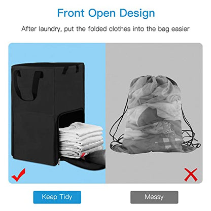 Bukere Laundry Backpack Bag, Extra Large 2 in 1 Laundry Hamper Basket for College Students Dorm Essentials, Adjustable Shoulder Straps, Freestanding Laundry Bag (Black&Black) - color: Black&Black