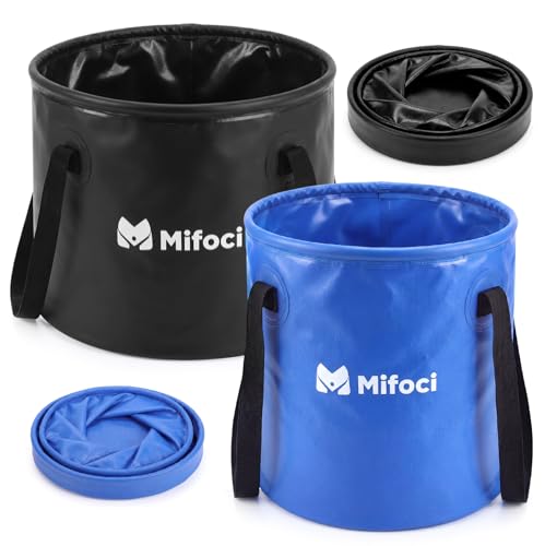 2 Pcs Collapsible Bucket 5 Gallon and 8 Gallon with Handle Portable Foldable Bucket for Camping Fishing Sturdy Leakproof Collapsible Cleaning Buckets for Car Wash RV Outdoor (Black,Dark Blue)