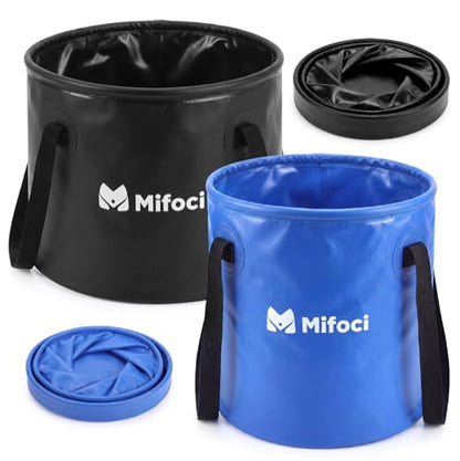 2 Pcs Collapsible Bucket 5 Gallon and 8 Gallon with Handle Portable Foldable Bucket for Camping Fishing Sturdy Leakproof Collapsible Cleaning Buckets for Car Wash RV Outdoor (Black,Dark Blue)