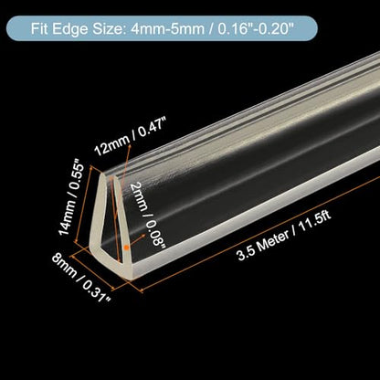 uxcell U Channel Edge Trim, 11.5ft Length Rubber Guard Seal Strip Edge Protector Fit for 4-5mm Edge, (9/16" W x 5/16" H) Clear - size: 9/16"x 5/16"x 11.5ft