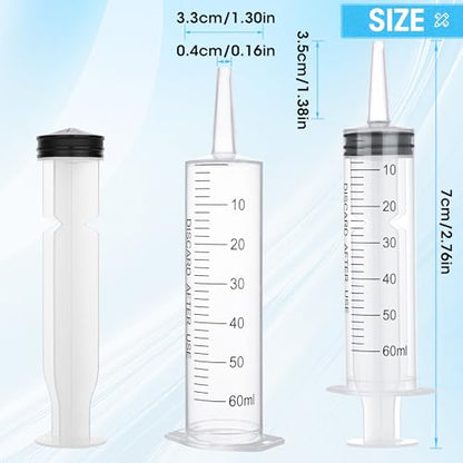 3 Pack 60mL Plastic Syringes for Liquid - Large Syringe Without Needle for Liquid, Measurement & Scientific Labs