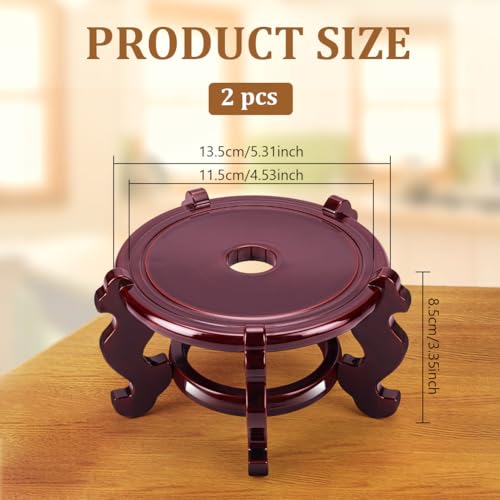 2 Pcs Wooden Plant Stands Indoor, 5.3" Diameter Chinese Oriental Decorative Sturdy Plant Stand for Vases, Planters Mini Fish Tanks (Brown) - size: 5.3 Inch