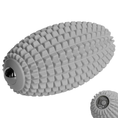 Vibrating Massage Ball with Rolling Massage Head, Trigger Point Massager Ball for Back, Shoulder, Foot, Muscle Recovery, Portable Rechargeable Massage Roller, 3 Vibration Speeds (Grey) - color: Grey