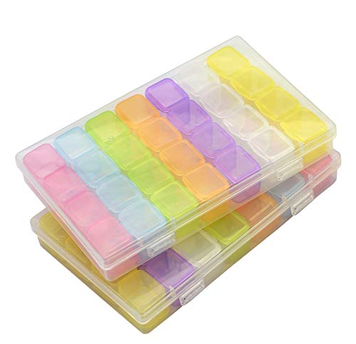 2 Pack 28 Grids Colorful 5D Diamond Painting Embroidery Box, Accessories Storage Containers Adjustable Bead Case with 196 Pcs Label Stickers (28 Grids-2pack Colorful) - color: 28 Grids-2pack Colorful