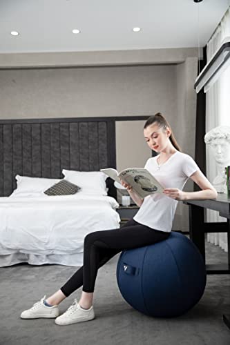 Sitting Ball Chair for Office and Home, Pilates Exercise Yoga Ball with Cover for Balance, Stability and Fitness, Ergonomic Posture Exercise Ball Seat with Handle and Pump - color: Dark Blue
