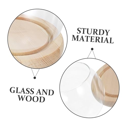 Happyyami Glass Cover Pedestal Showcase Clear Centerpiece Storage Fancy Dome Glass Display Case Flower Aquarium Glass Globe Preserved Flower Covers Display Cases for Collectibles Wood