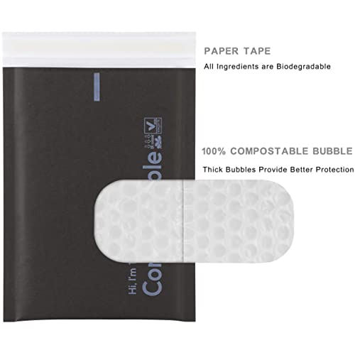 6x10 100% Biodegradable Bubble Mailers,25 Count Kraft Black #000 Compostable Padded Packaging Wrap Envelopes Pouches Eco Friendly Self Seal Bags - color: Black