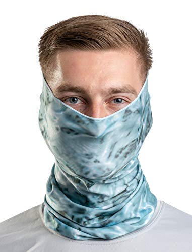 Aqua Design Fishing Hunting Masks Neck Gaiter: Men and Youth UPF 50+ Sun Mask Protection: Camo Face Cover Balaclava Bandana - color: Aqua Sky, size: Medium