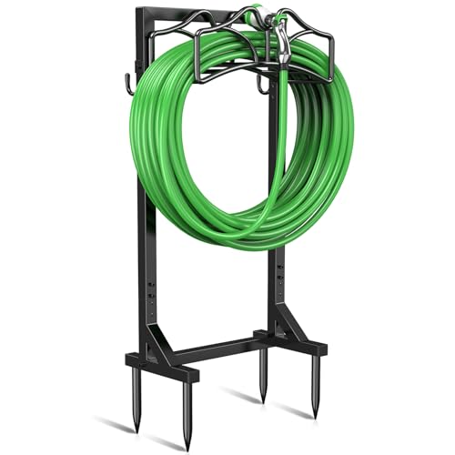 Garden Hose Holder, Detachable Metal Water Hose Holder Stand, Heavy Duty Freestanding Garden Hose Reel Rack and Hose Storage Organizer for Outside Yard - color: Black-