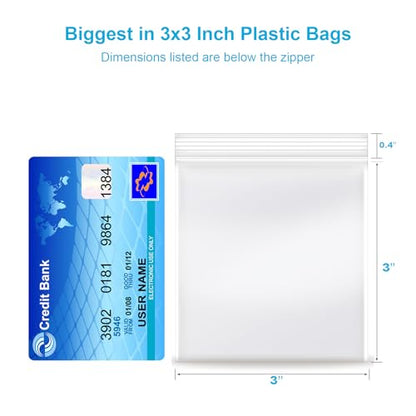 3''x 3'', (Pack of 200) 2 mil Thick Clear Plastic Reclosable Zip Poly Bags with Resealable Lock Seal Zipper, Clear Small Zip Bag, Jewelry Bags, Candy, Storage, Packaging & Shipping - size: 3" x 3"