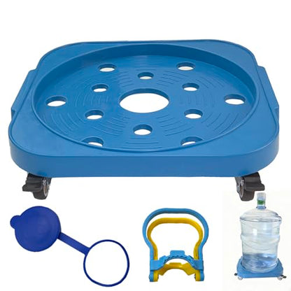 11" 5-Gallon Water Bottle Jug Caddy with 4 Rolling Swivel Casters - Heavy-Duty 5-Gallon Bucket Dolly & Plant Stand, Blue - color: Blue
