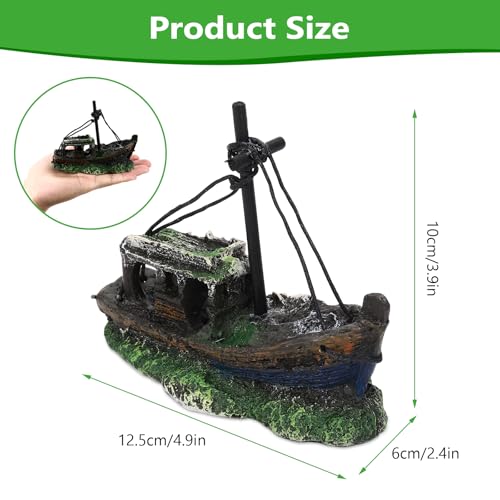 Small Boat Aquarium Decorations Resin - Sunken Shipwreck Fish Tank Ornament for Aquatic Adventure Scene-Approx. 4.9" L x 2.4" W x 3.9" H (Small Boat)